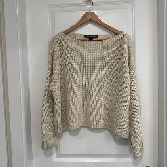 French Connection | Cream Coloured Knit Boat Neck Sweater 100% Cotton | Medium - Picture 1 of 8